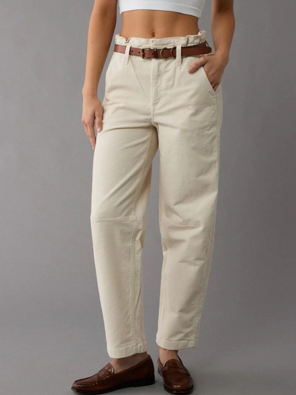 American Eagle Super High Waisted Corduroy Barrel Leg Pants 2 Long